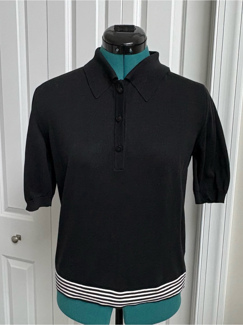 Chanel Vintage Black Striped Hem Cotton Knit Shirt - 1990’s